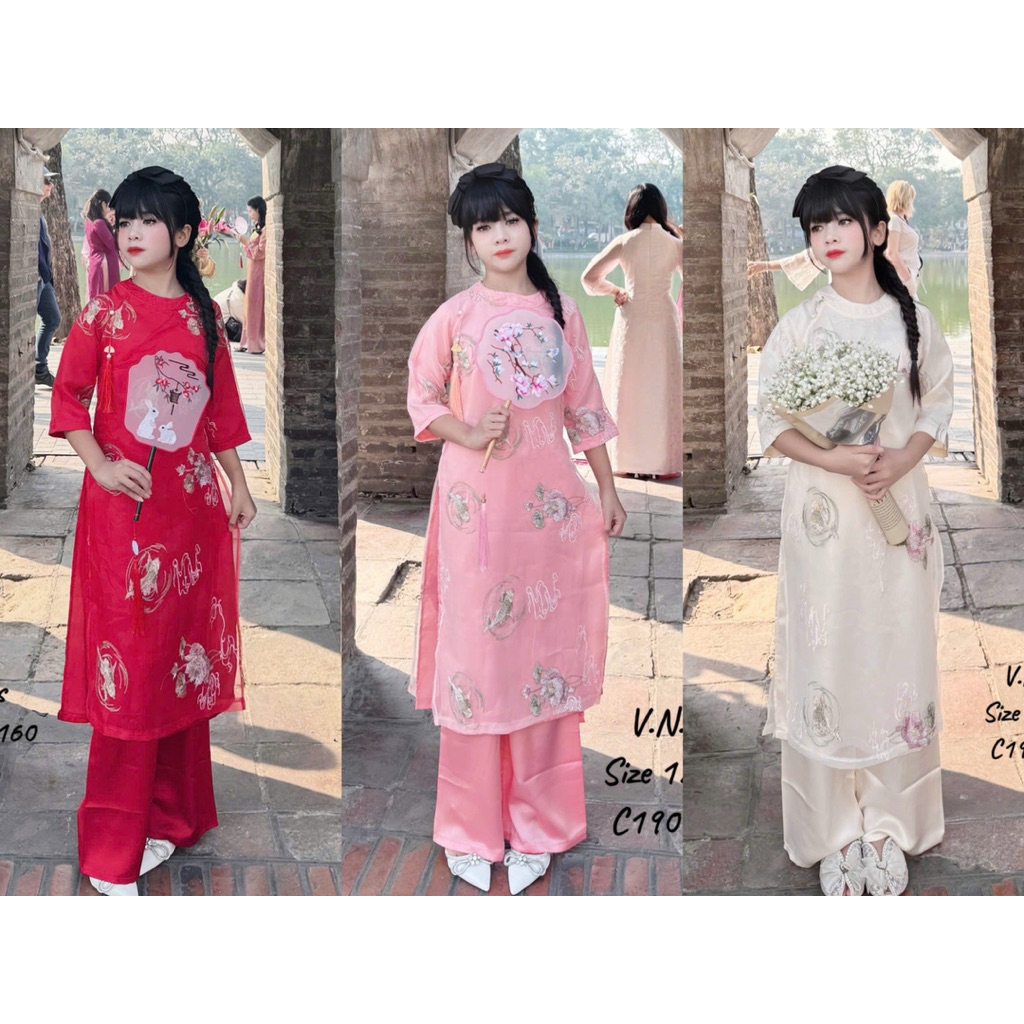 [DoKid]C166-Set áo dài sen cá + quần lụa xuông siu sang
