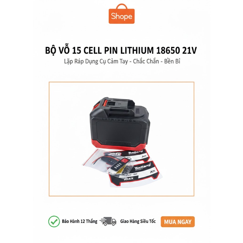 🔋 Bộ Vỏ Pin 15 Cell 18650 Chân Makita Phổ Thông – Vỏ Chống Sốc