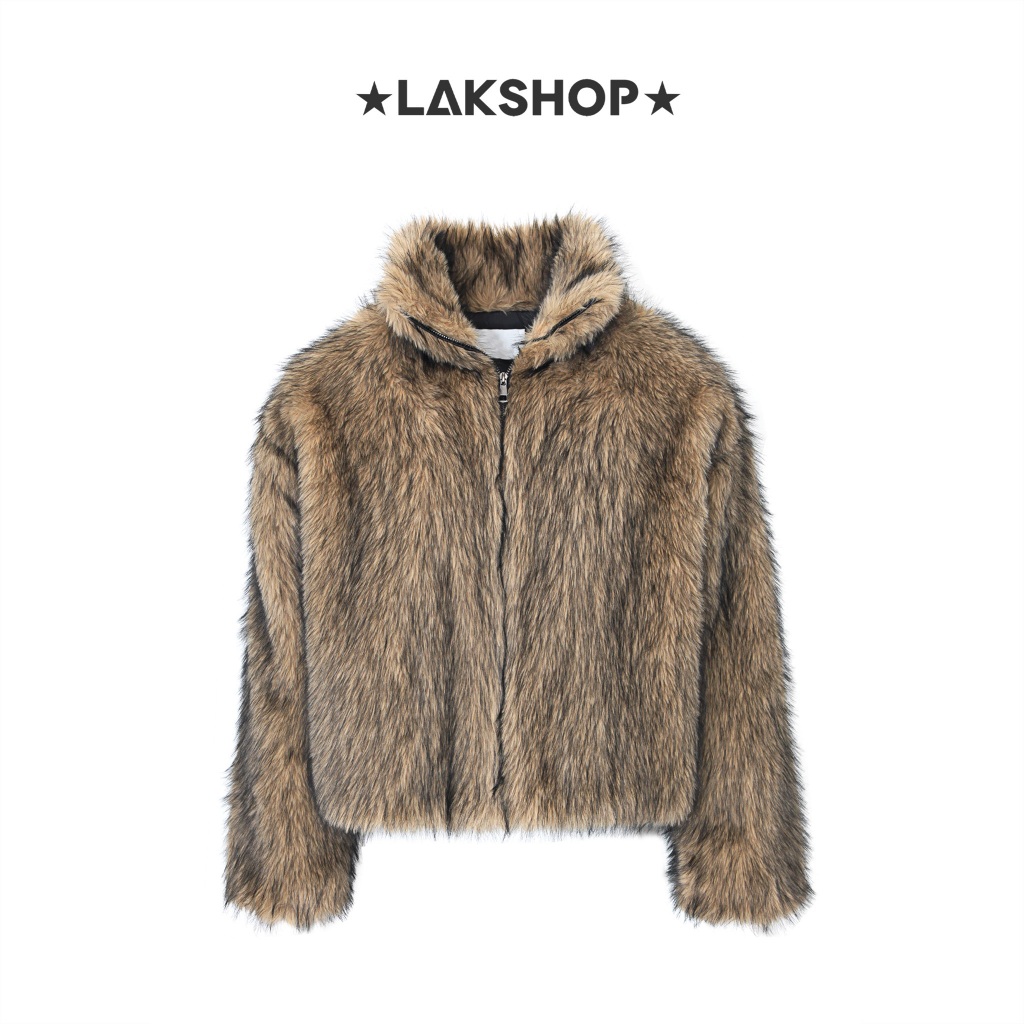 Áo Brown Faux Fur Zipped Jacket