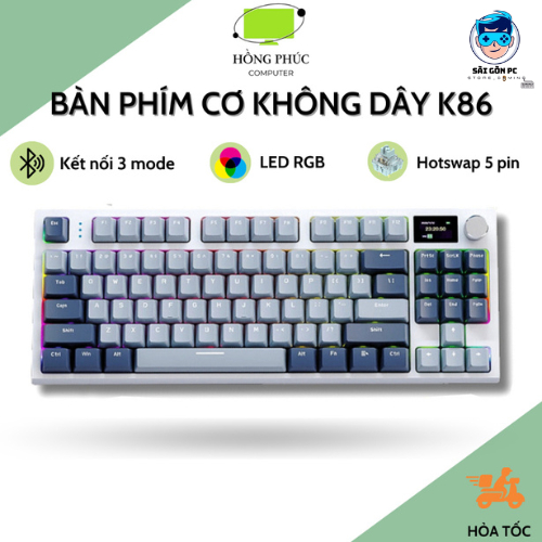 Bàn Phím Cơ Không Dây Bluetooth Ziyou K86 - 3 Modes - LED RGB - HOTSWAP 5 Pin - Lót Foam - Có Màn Led