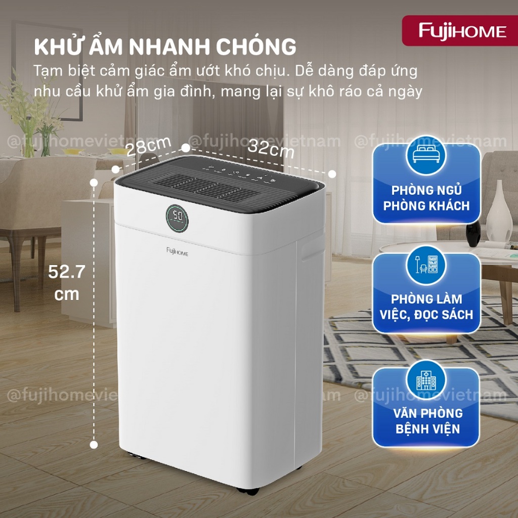 Máy hút ẩm Fujihome DH18W-HEPA <30m2, có wifi, màng Hepa lọc khí, BH 2 năm chính hãng