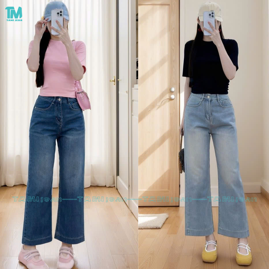 Quần Jean Suông Ống Rộng Dáng Nấm Lùn Hack Chân 90cm DJ90