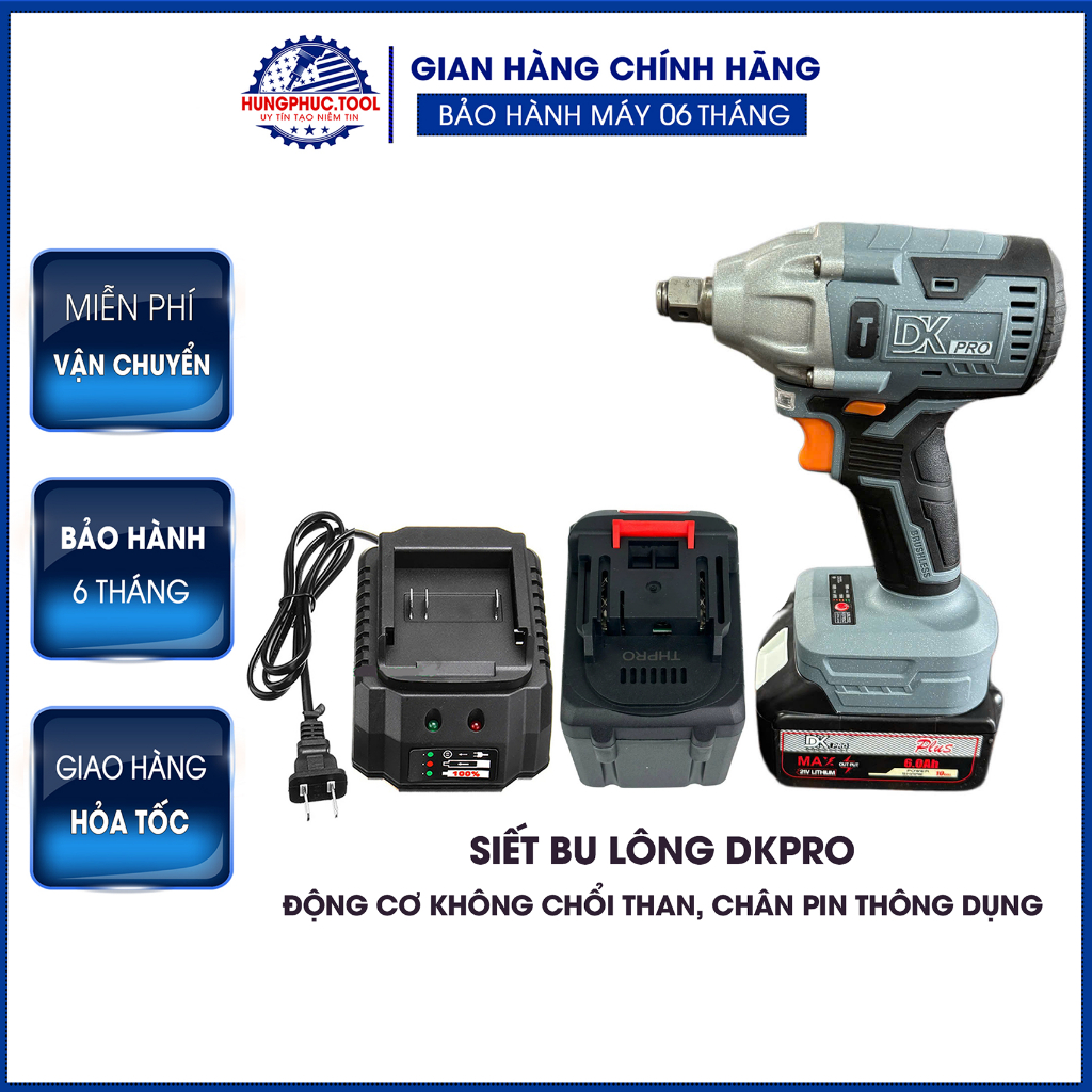 Thân siết bulong DK Pro DK-300  Động cơ không chổi than, chân pin thông dụng. BH 6 thang