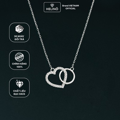 Dây chuyền bạc nữ HELINO vòng tròn trái tim đính đá, trang sức phụ kiện lấp lánh C05