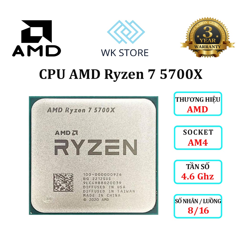 CPU AMD Ryzen 7 5700X | Upto 4.6 Ghz | AM4, Tray Mới, BH 36T
