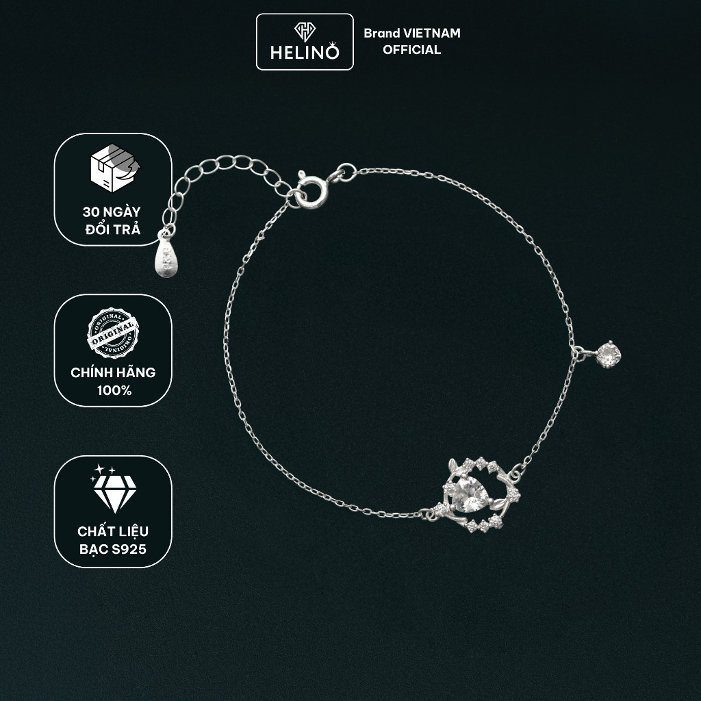 Lắc Tay Bạc Nữ HELINO Vương Miện Đính Đá Tròn Bạc S925 Thanh Lịch V40