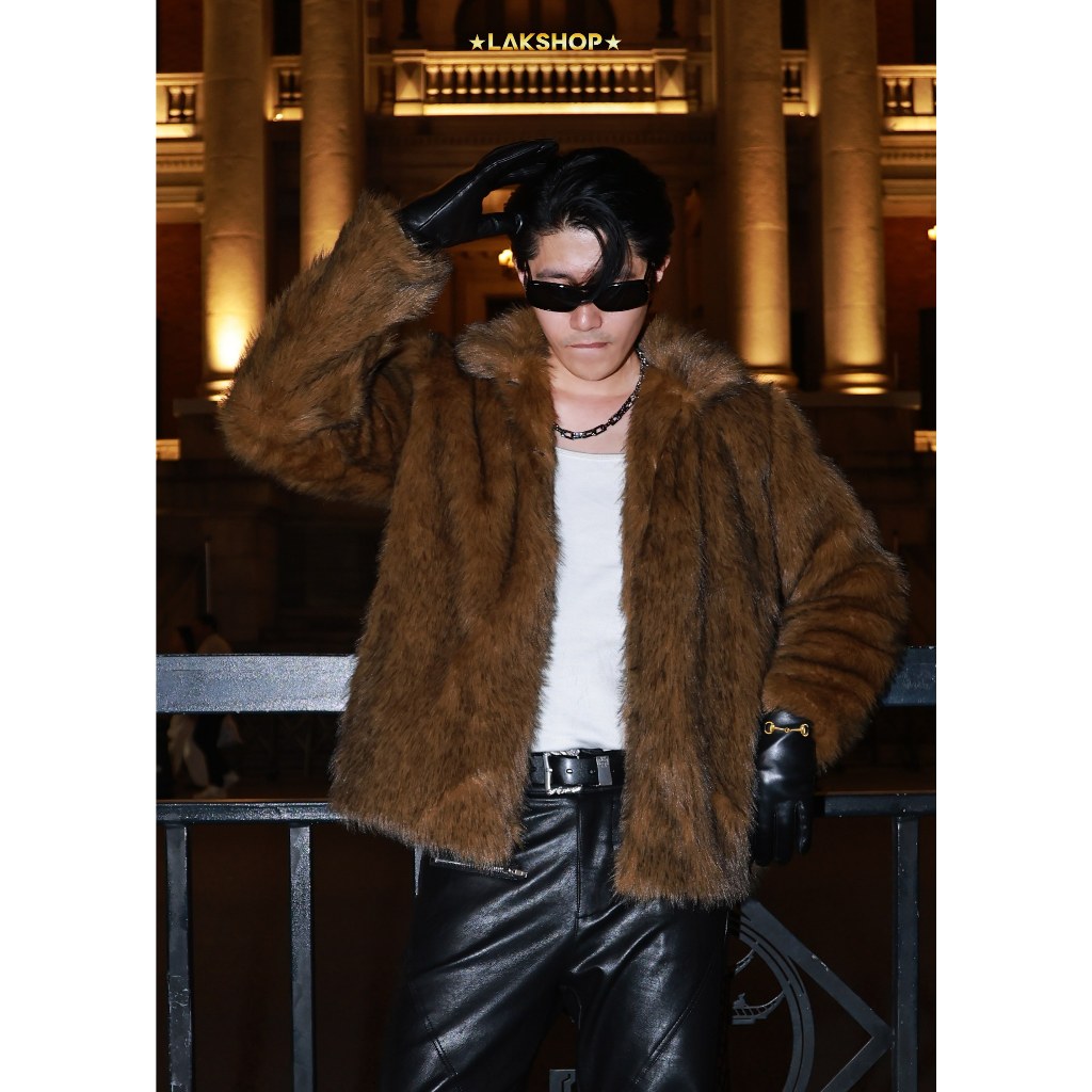 Áo Lông Nam Brown Faux Fur Short Jacket