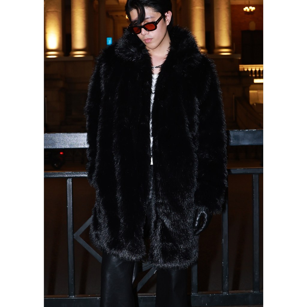 Áo Lông Nam Black Faux Fur Long Jacket