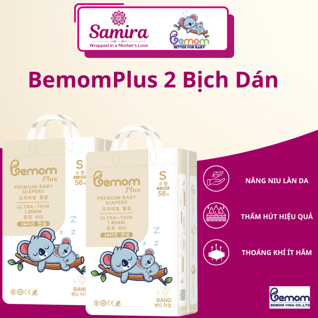 [Kèm Quà] Bỉm Bemom Plus/Summer Ngày & Đêm – Siêu Mỏng Nhẹ, Thấm Hút Tốt – Tã Dán/Tã Quần – Đủ Size 