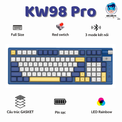 Bàn phím cơ không dây bluetooth ATAS KW98 Pro 3 Mode kết nối Pin sạc - Red swtich - Có Hot-swap - Le