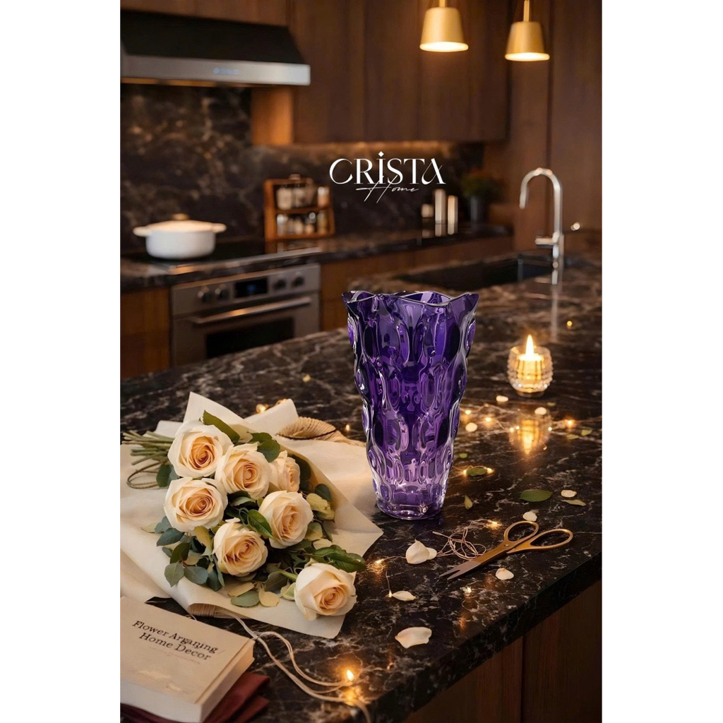 BÌNH HOA THỦY TINH DÁNG SÓNG MÀU OMBRE 28 x 16CM CRISTA HOME, 60230