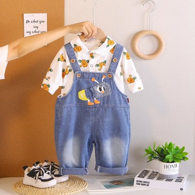 Set Áo Sơ Mi Tay Dài Quần Yếm Họa Tiết Hoạt Hình Cho Bé Trai 1-5 Tuổi MINTSCLOSET Quảng Châu YE5233