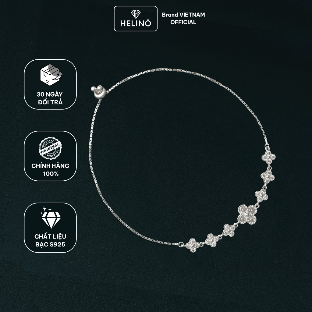 Lắc Tay Bạc Nữ HELINO Dây Rút Hoa Đính Đá Lấp Lánh Bạc S925  V22