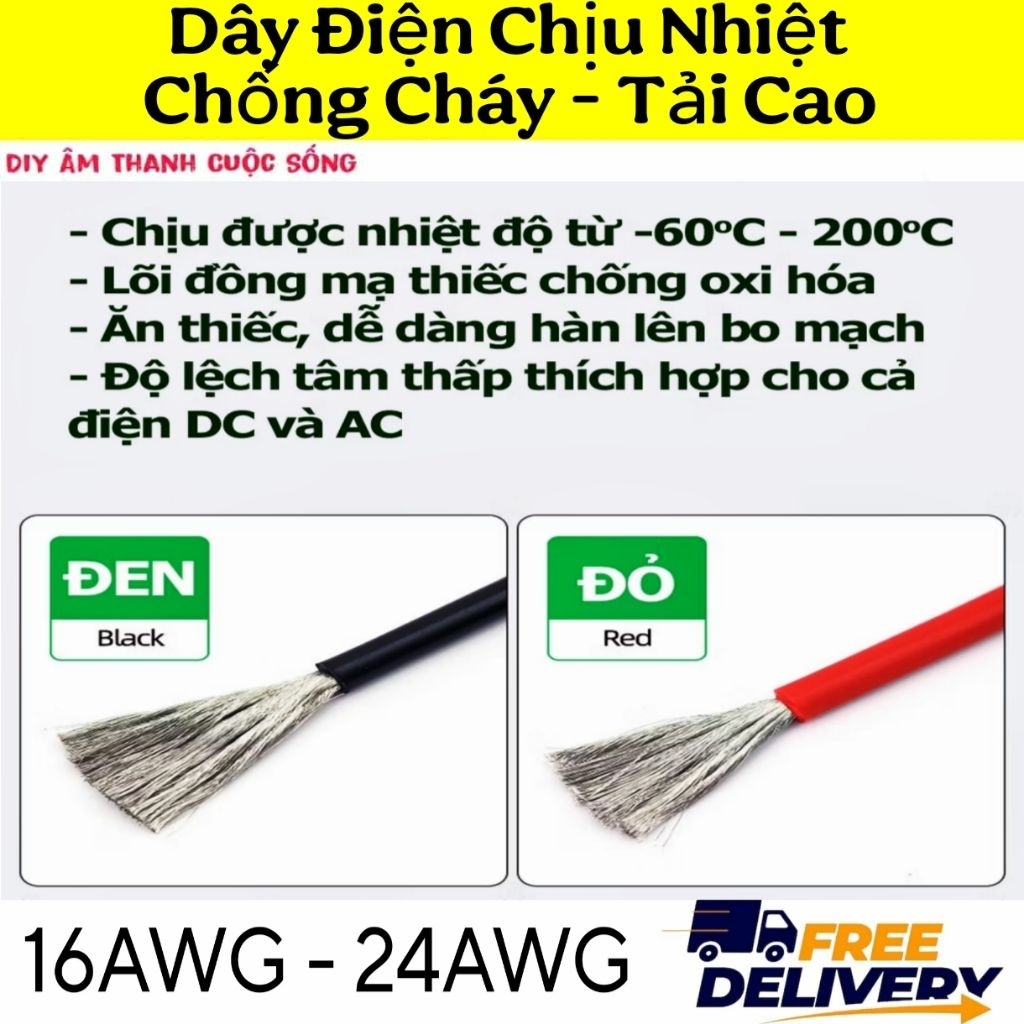 1 Mét Dây Điện Chịu Nhiệt Chống Cháy Silicon Tải Cao 14AWG 16AWG 18AWG 20AWG 22AWG 24AWG Diy -