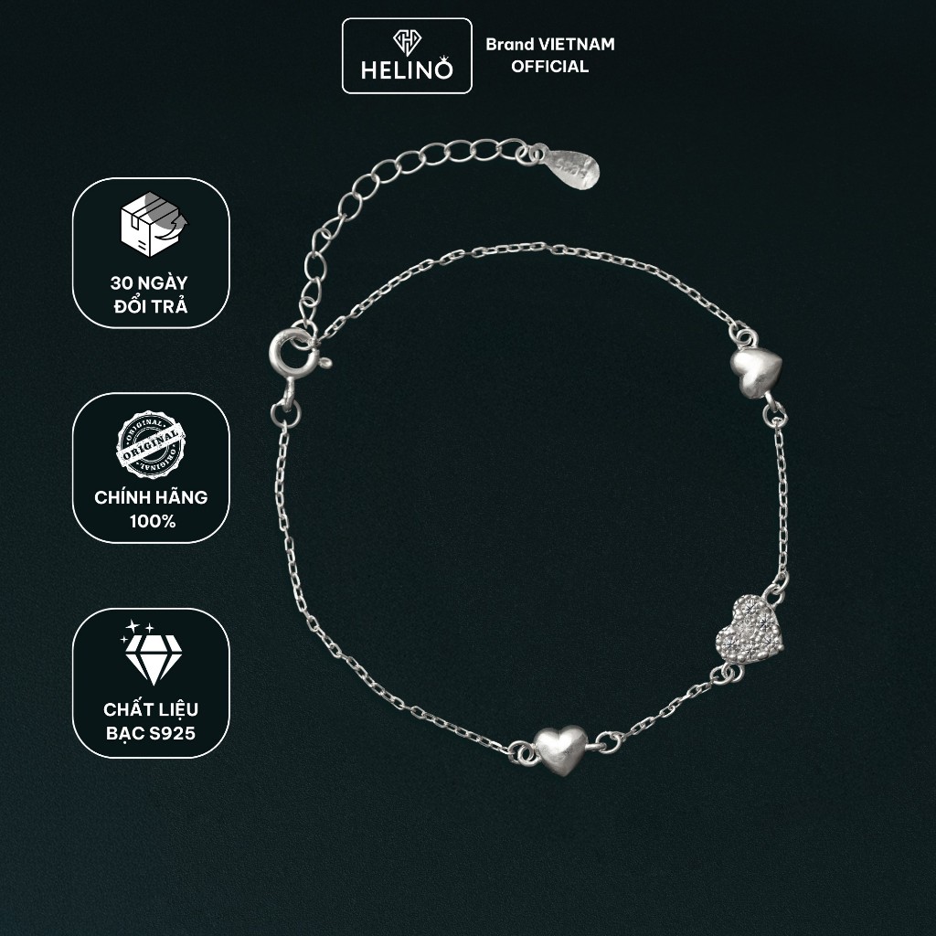 Lắc Tay Bạc Nữ HELINO Trái Tim Đôi Đính Đá Tiny Heart V29