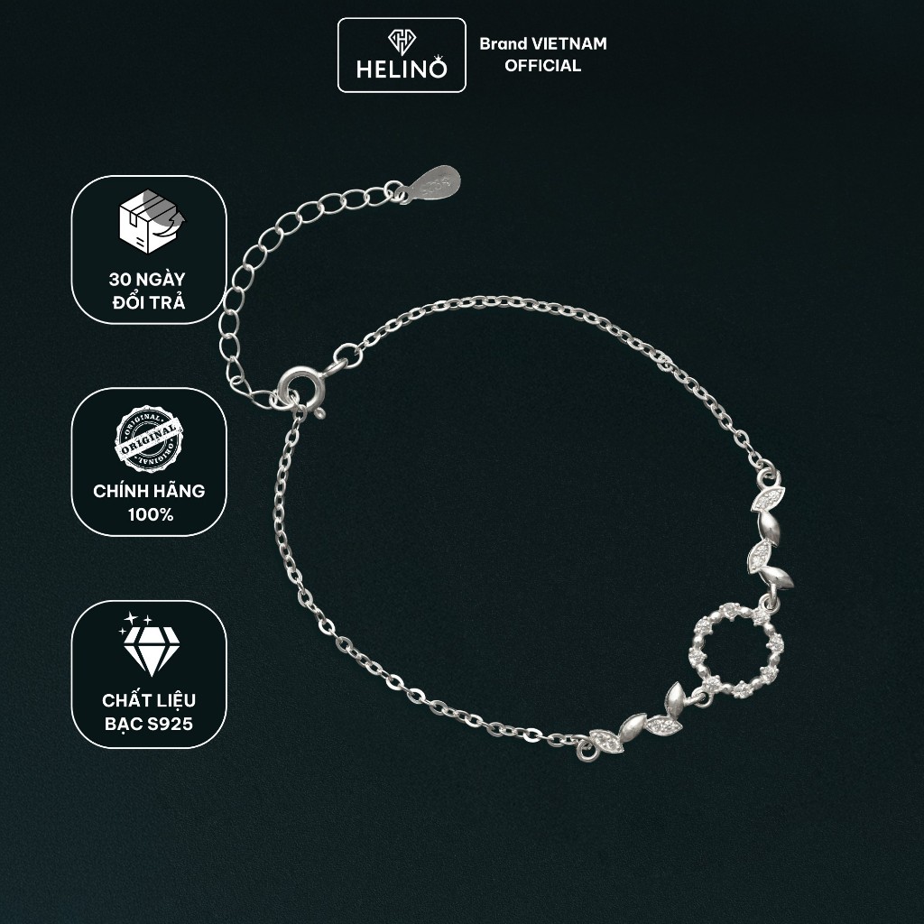 Lắc Tay Bạc Nữ HELINO Vòng Nguyệt Quế Lá Đính Đá – Bạc S925 V12