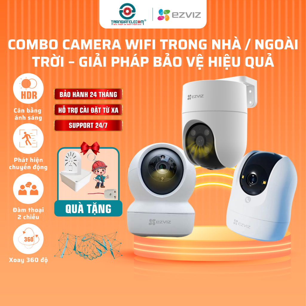 Combo Camera Wifi EZVIZ Trong Nhà + Ngoài Trời – Xoay 360 | Báo động | Đàm Thoại 2 Chiều - TRANGIATE