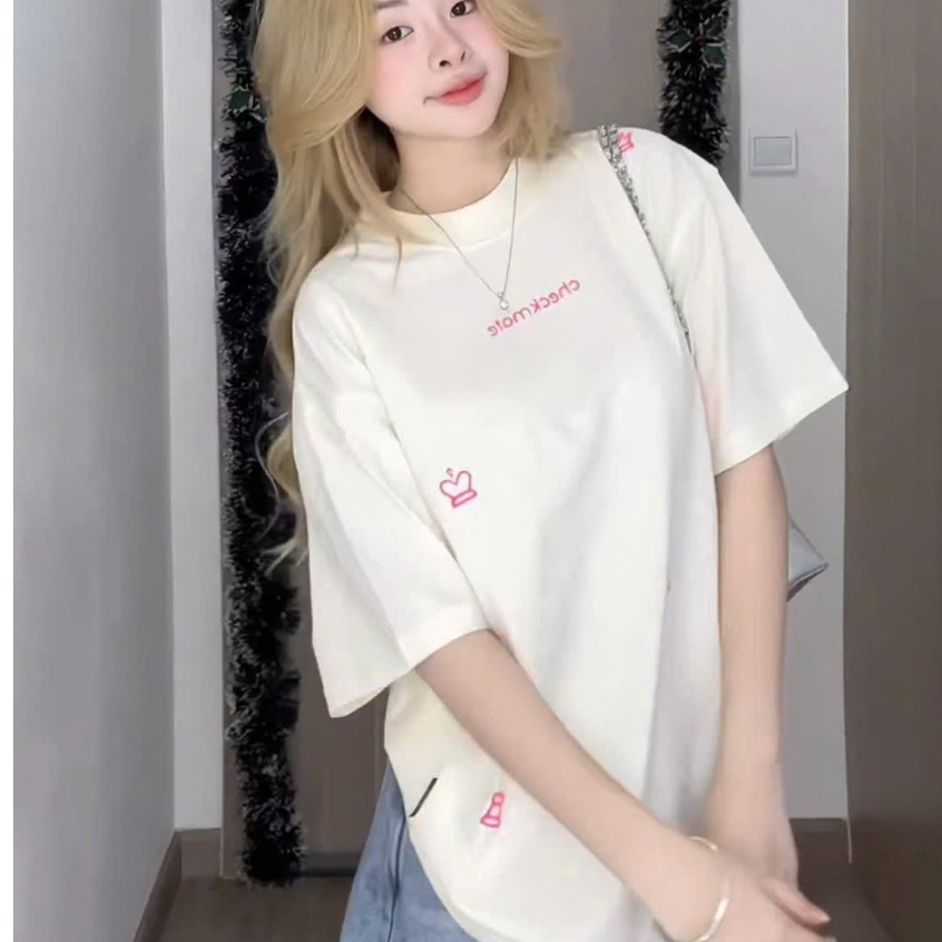 Áo Thun Nam Nữ in Chữ CHECKMATE Áo Phông Unisex Form Rộng Tay Lỡ Cổ Tròn Top Women