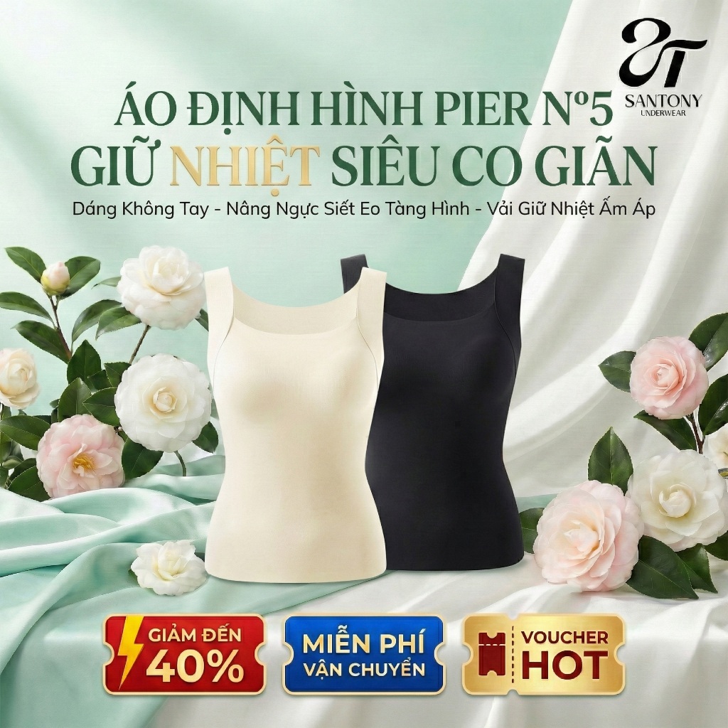 Áo Định Hình Giữ Nhiệt Santony PIER N°5 - Dáng Không Tay Nâng Ngực Siết Eo Tàng Hình