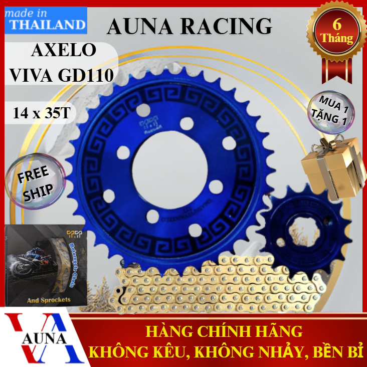Bộ Nhông Sên Dĩa Suzuki Axelo, Viva, GD110 14x35T Thái Lan - Sên Màu 10 Ly Thép C45