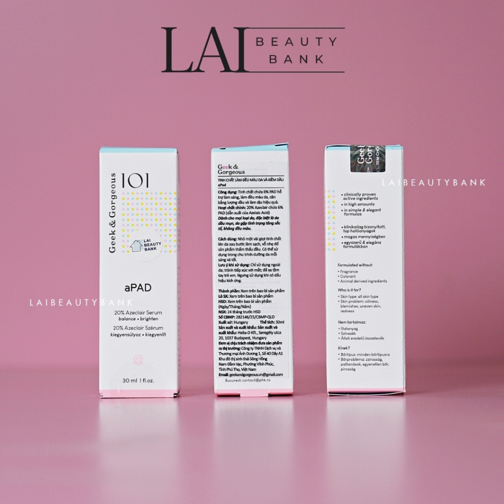 Serum chứa 20% dẫn xuất Azelaic Acid Geek&Gorgeous aPAD làm đều màu da và kiềm dầu 30ml HÀNG CÔNG TY