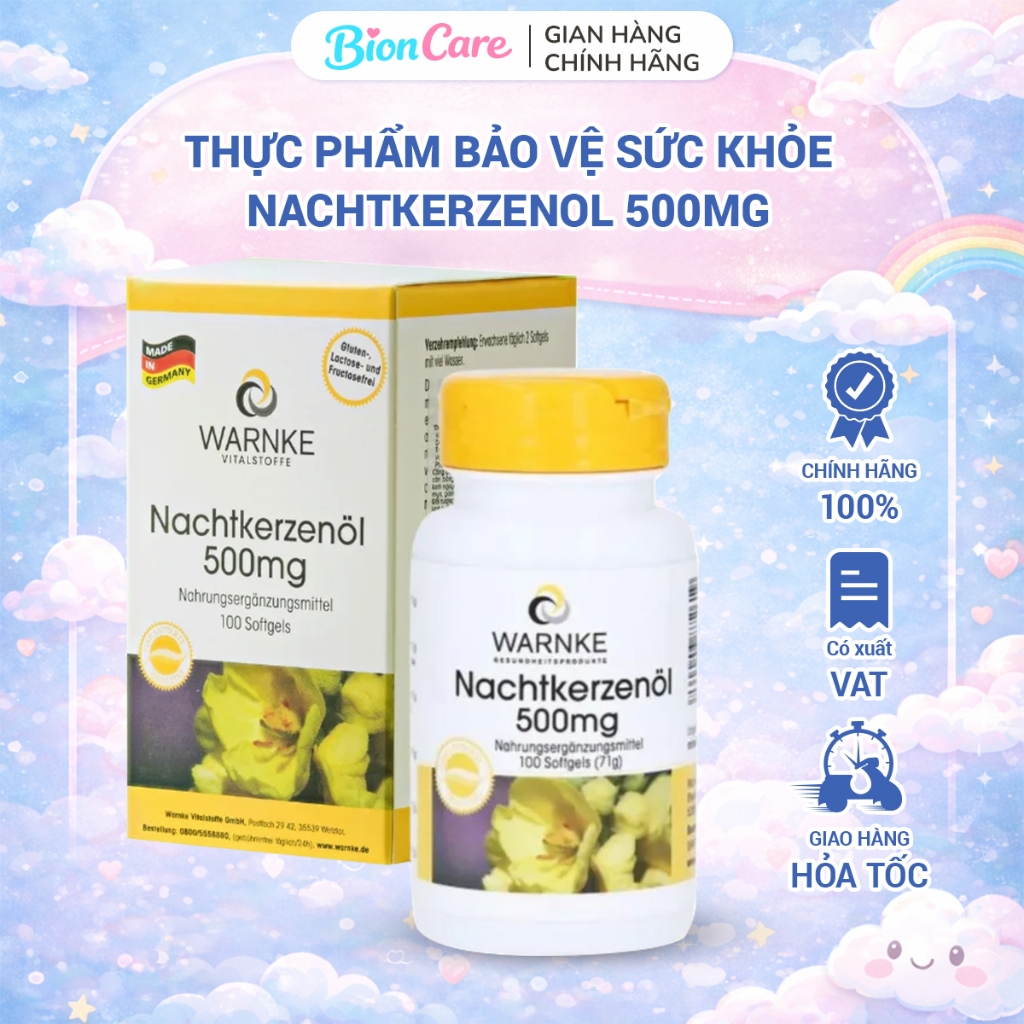 [7/2028 Hàng CTY] Tinh Dầu Hoa Anh Thảo Đức Warnke Nachtkerzenöl 500mg cân bằng nội tiết tố nữ, tăng