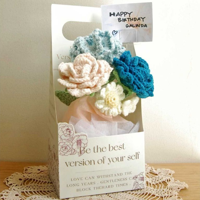 [GIPGIP] - Hộp quà hoa len Handmade nghệ thuật gồm nhiều loại hoa xinh xắn, phối màu trang nhã thích