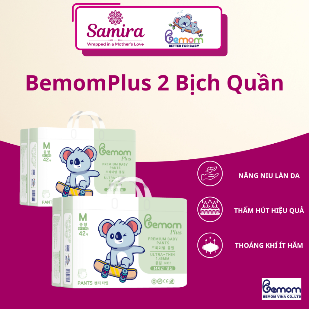 [Kèm Quà] Combo 2 Bịch Bỉm Quần/Dán Bemom Plus/Summer – Mỏng Nhẹ Mềm Mịn, Thấm Hút Tốt Ngày & Đêm – 