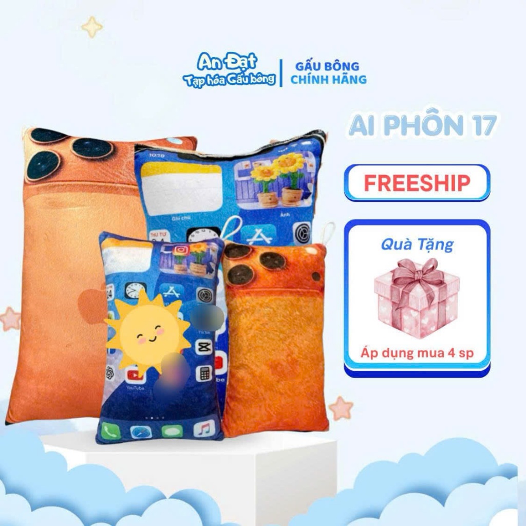 [RẺ VÔ ĐỊCH] Gấu Bông Gối Ôm Ngủ 3D Gấu Bông IPhone 17 (Cam) Pro Max cao 45cm- Gấu bông An Đạt- IP17
