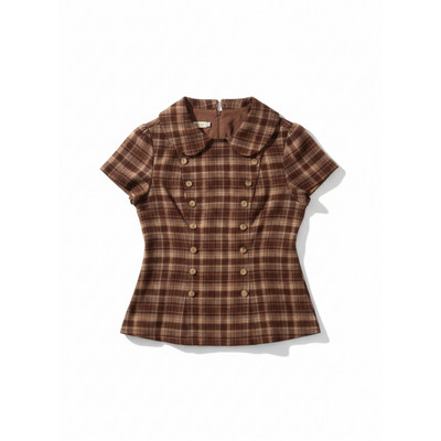 TUBYCATU Áo Sơ Mi Cổ Sen Sọc Caro Phối Nút Đôi Maris Check Top