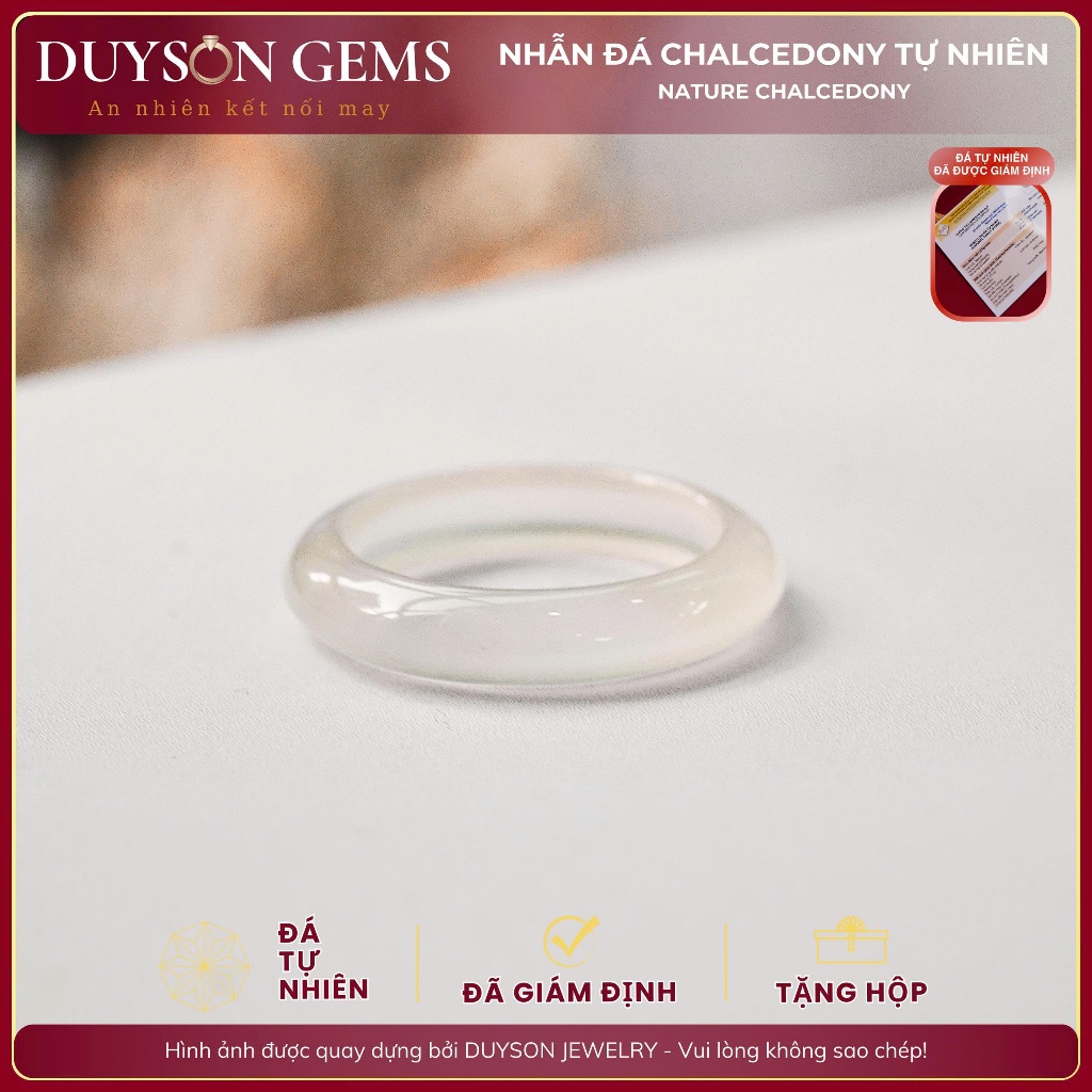 Nhẫn khối mã não trắng tự nhiên Bạch nguyệt quang chất băng, khởi quang Duyson Gems NPT9