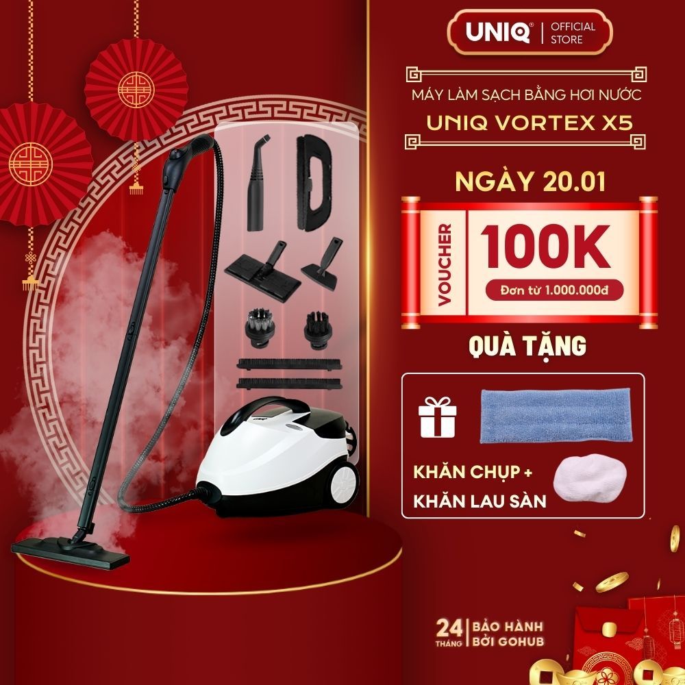 Máy vệ sinh hơi nước nóng UNIQ Vortex X5 2000W 1.5L xịt rửa lau nhà đa năng khử trùng diệt khuẩn nội