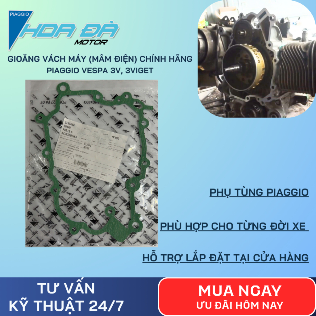 Gioăng Mâm Điện Piaggio Vespa 3V 3V iGet Chính Hãng - Gioăng Vách Máy 3V 3V iGet Zin Chống Rò Dầu Ch