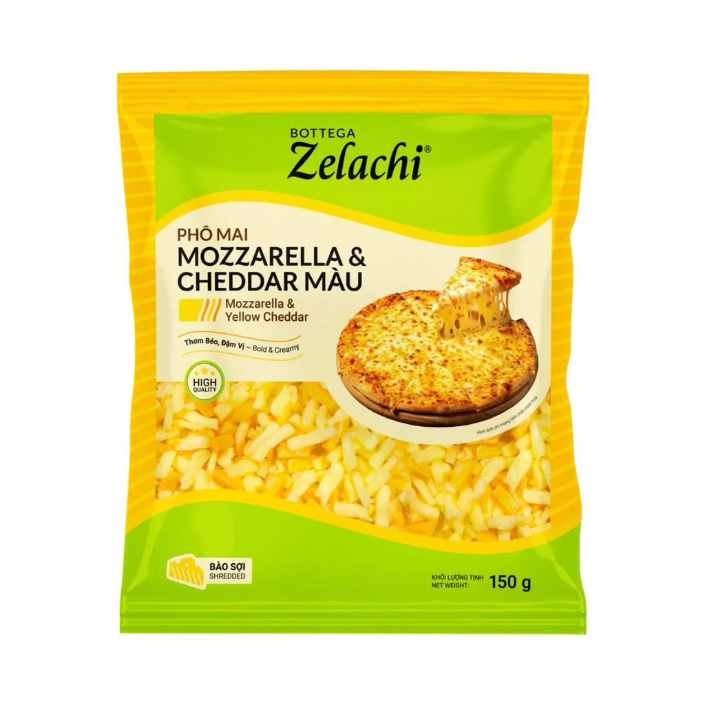 (GIAO NHANH TRONG NGÀY) Phô Mai Mozzarella & Cheddar Bào Sợi Zelachi 150g – Tan Tốt, Lên Màu Đẹp, Vị