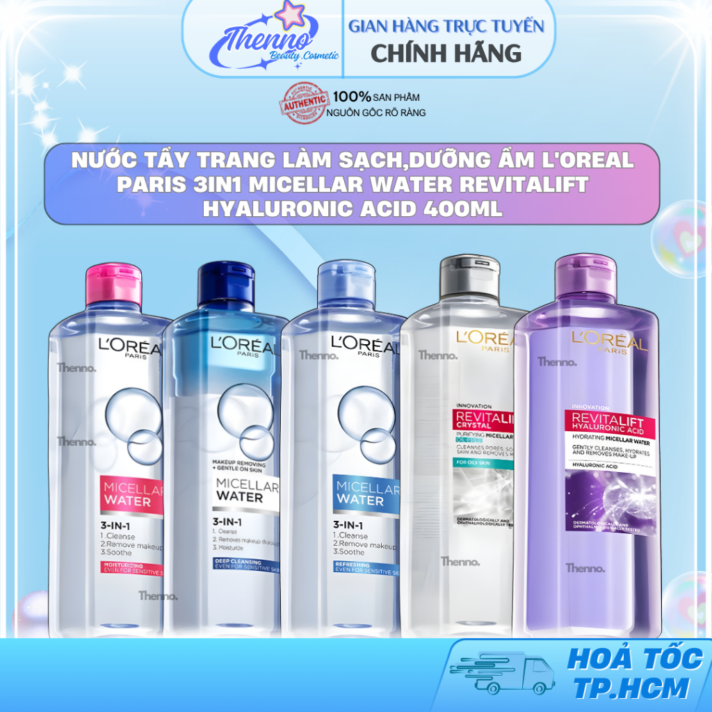 Nước Tẩy Trang Làm Sạch,Dưỡng Ẩm L'Oreal Paris 3in1 Micellar Water 400ml - Chính Hãng Pháp