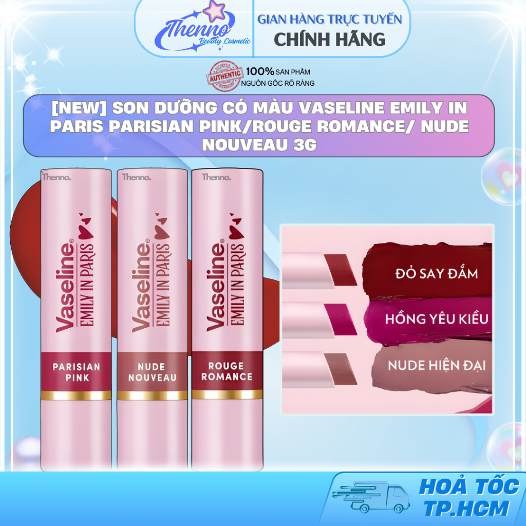 [New] Son Dưỡng Có Màu Vaseline Emily In Paris Parisian Pink/Rouge Romance/ Nude Nouveau 3g