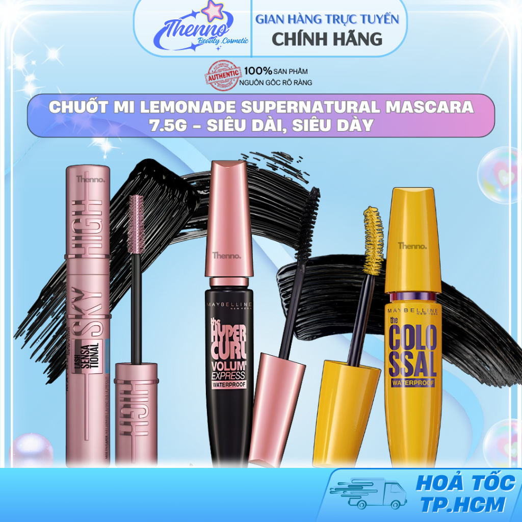 Mascara Maybelline Sky High, Hyper Curl, Falsies, Colossal - Chuốt Mi Maybeline Dưỡng Mi Dài Cong Kh