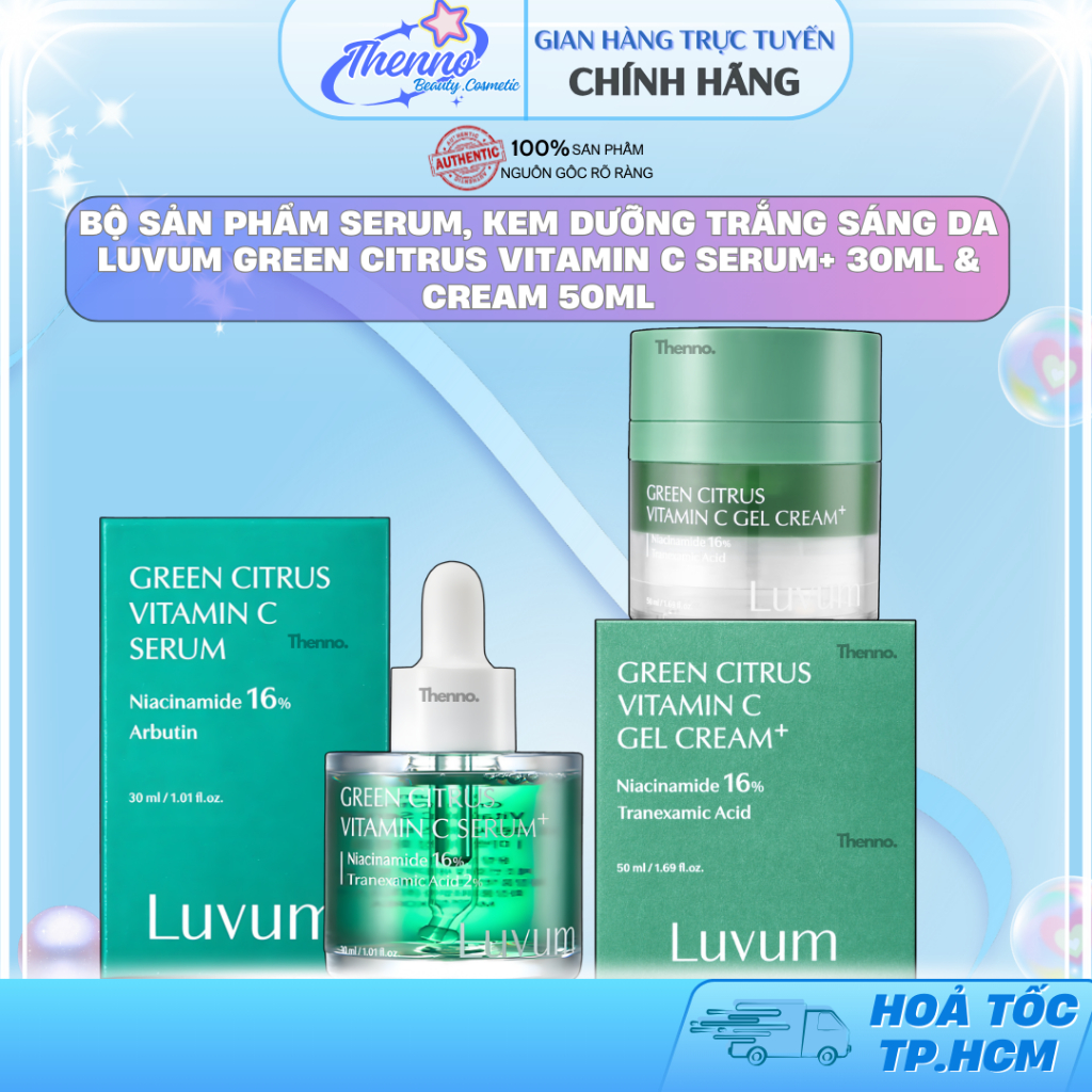 Bộ Sản Phẩm Serum, Kem Dưỡng Trắng Sáng Da Luvum Green Citrus Vitamin C Serum+ 30ml & Cream 50ml Hàn