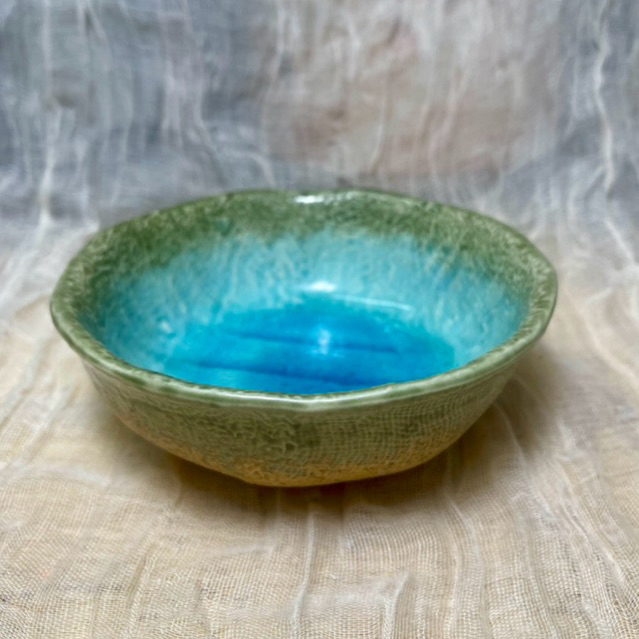 HANA HOUSE-Chén Gốm Men Xanh Ngọc Lòng Xanh Biển Loang Vân | Chén Ăn Chè/Tráng Miệng/Đựng Nước Chấm 