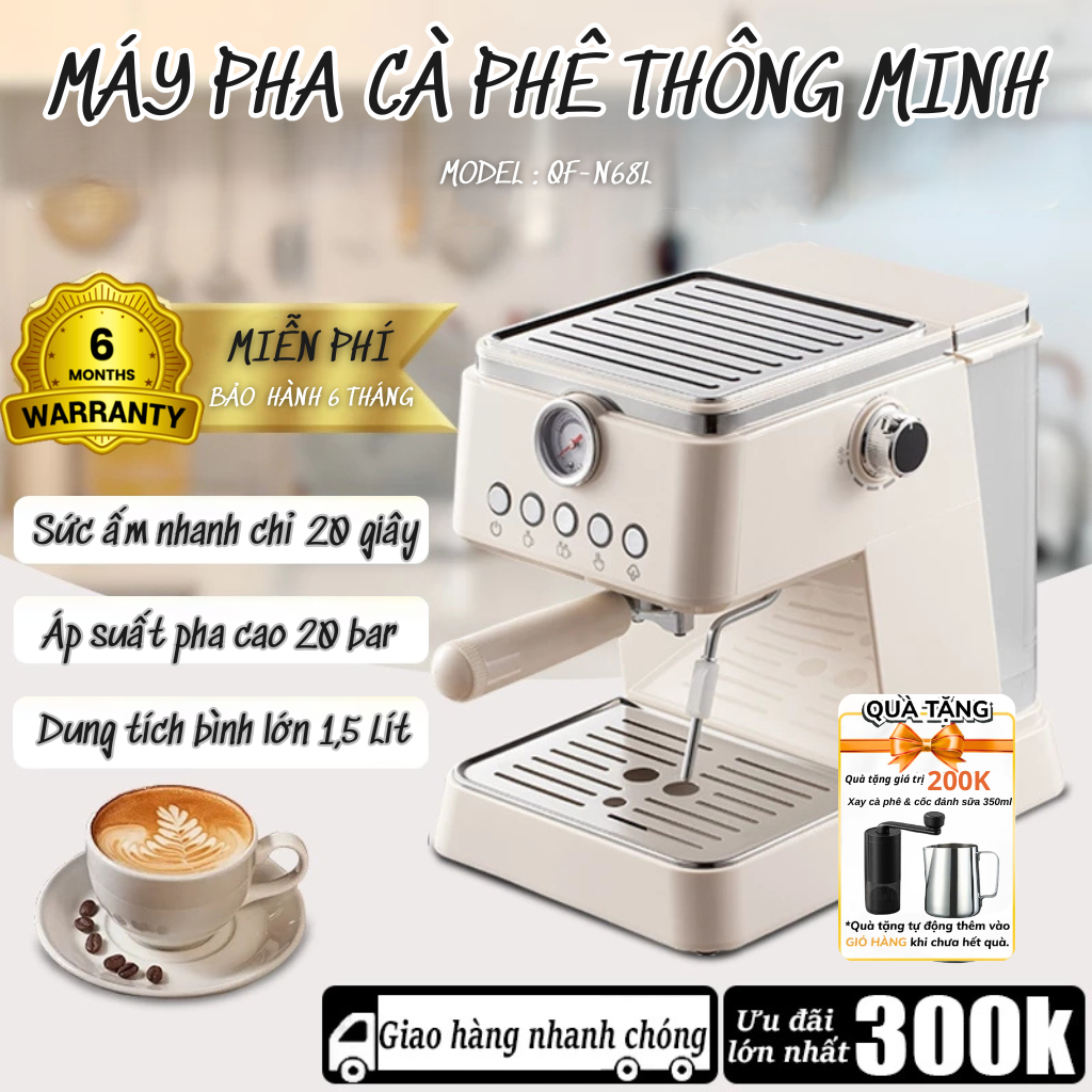Máy Pha Cà Phê Espresso 20 BAR, Máy Pha Cà Phê Mini Cao Cấp Tự Động Tạo Bọt Sữa, Dùng Cho Gia Đình Công Sở