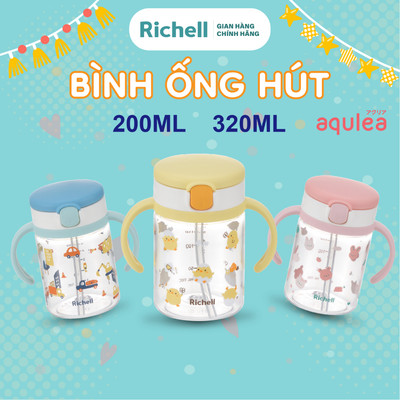 Bình ống hút RICHELL Nhật AQ  chất liệu Tritan 200ml-320ml | Baby