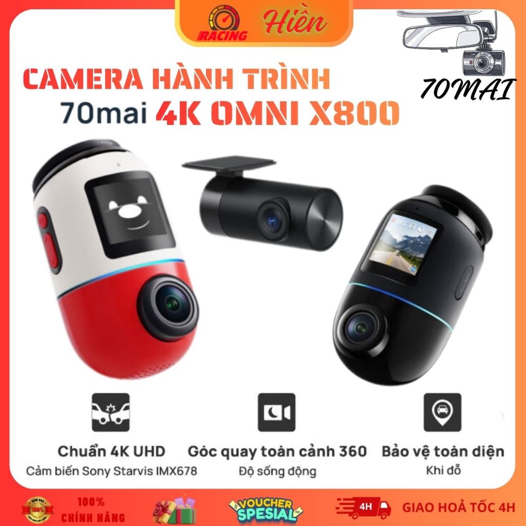 Camera Hành Trình 70mai 4K Omni X800 Công Nghệ AI 2.0 Wifi6 5GHz Giám Sát Từ Xa Thẻ Nhớ 70mai 128GB