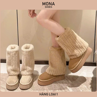 (TĂNG 1 SIZE) Giày bốt cao cổ nữ độn đế thời trang cổ lông siêu ấm, phong cách cá tính trẻ trung HB024 - MONA SHOP