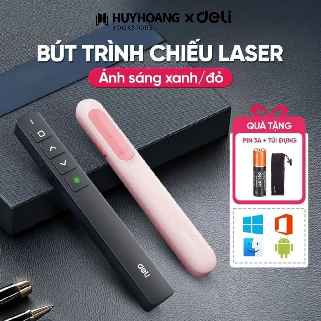 Bút Trình Chiếu DELI, Dùng Thuyết Trình Powerpoint Laser Điều Khiển Từ Xa 100M, cổng USB, TypeC, VPP