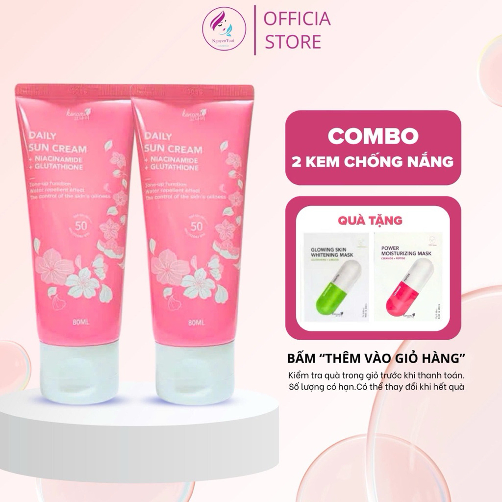 Combo 2 Kem chống nắng konami Daily sun cream 80ML nâng tone, kiềm dầu SPF 50+PA++++ Hàn Quốc