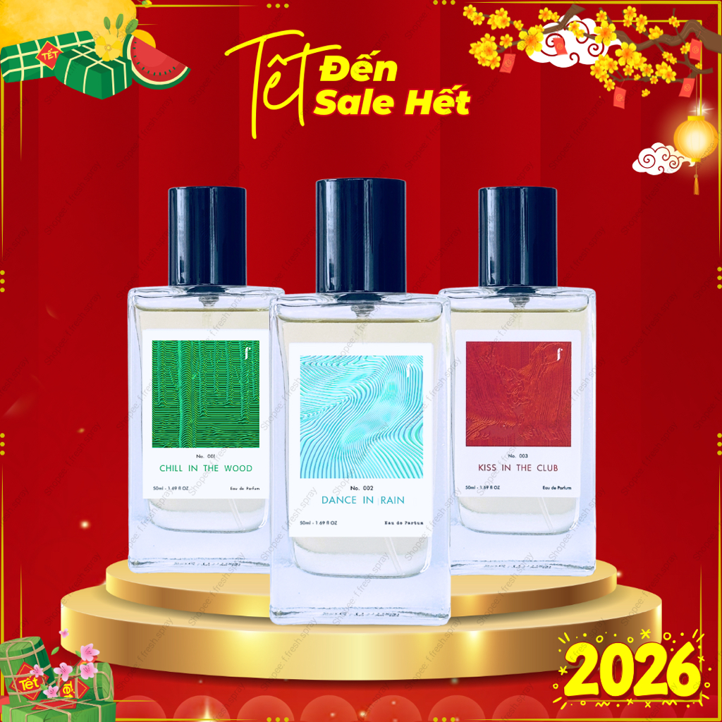 (SALE TẾT) Nước Hoa Unisex F Fresh Spray 50ml - Kiss In The Club + Chill In The Wood + Dance In Rain