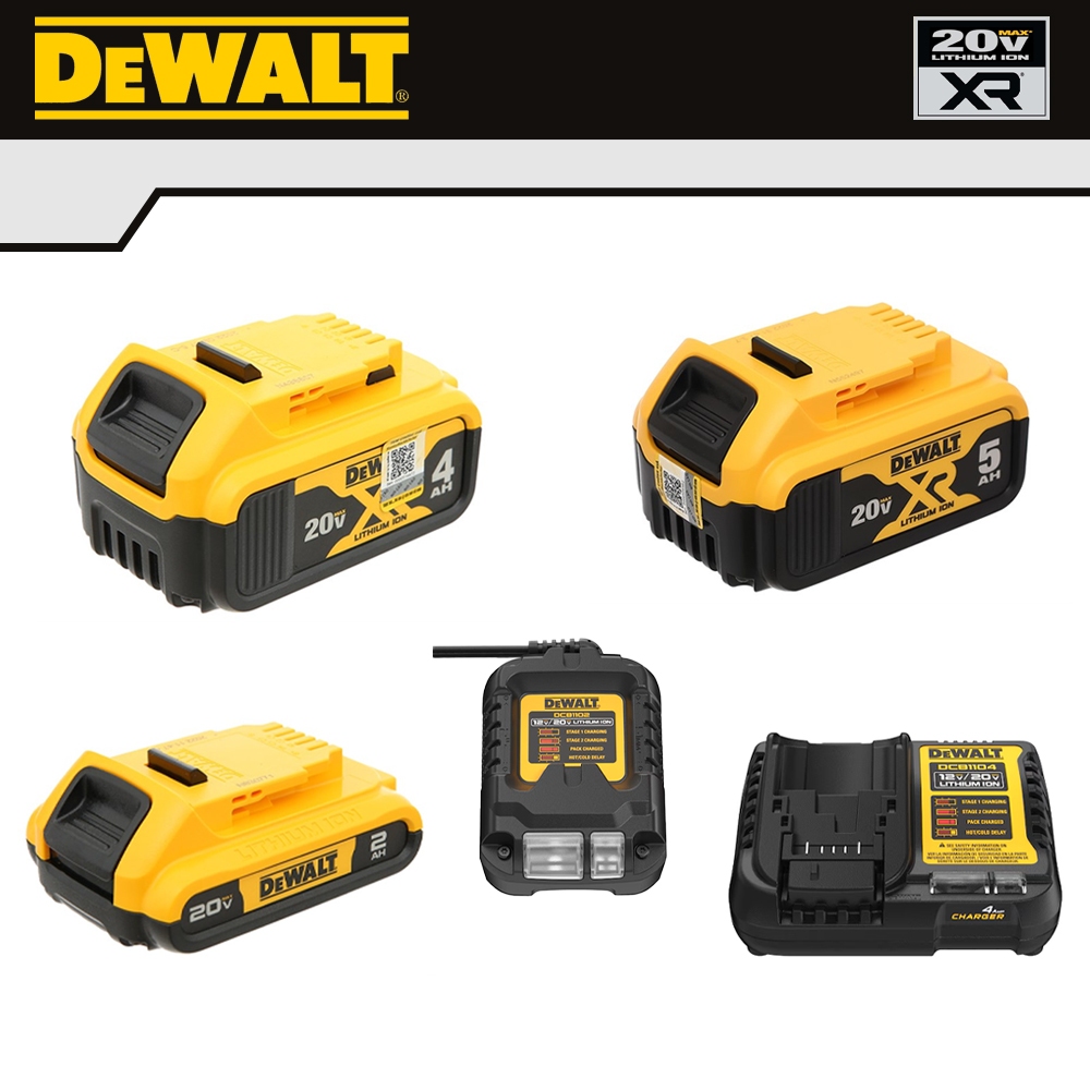 Đế sạc pin DeWalt 12V–20V XR DCB1102 (2A) | DCB1104 (4A) | DCB183 (2.0Ah), DCB182 (4.0Ah) Chính Hãng