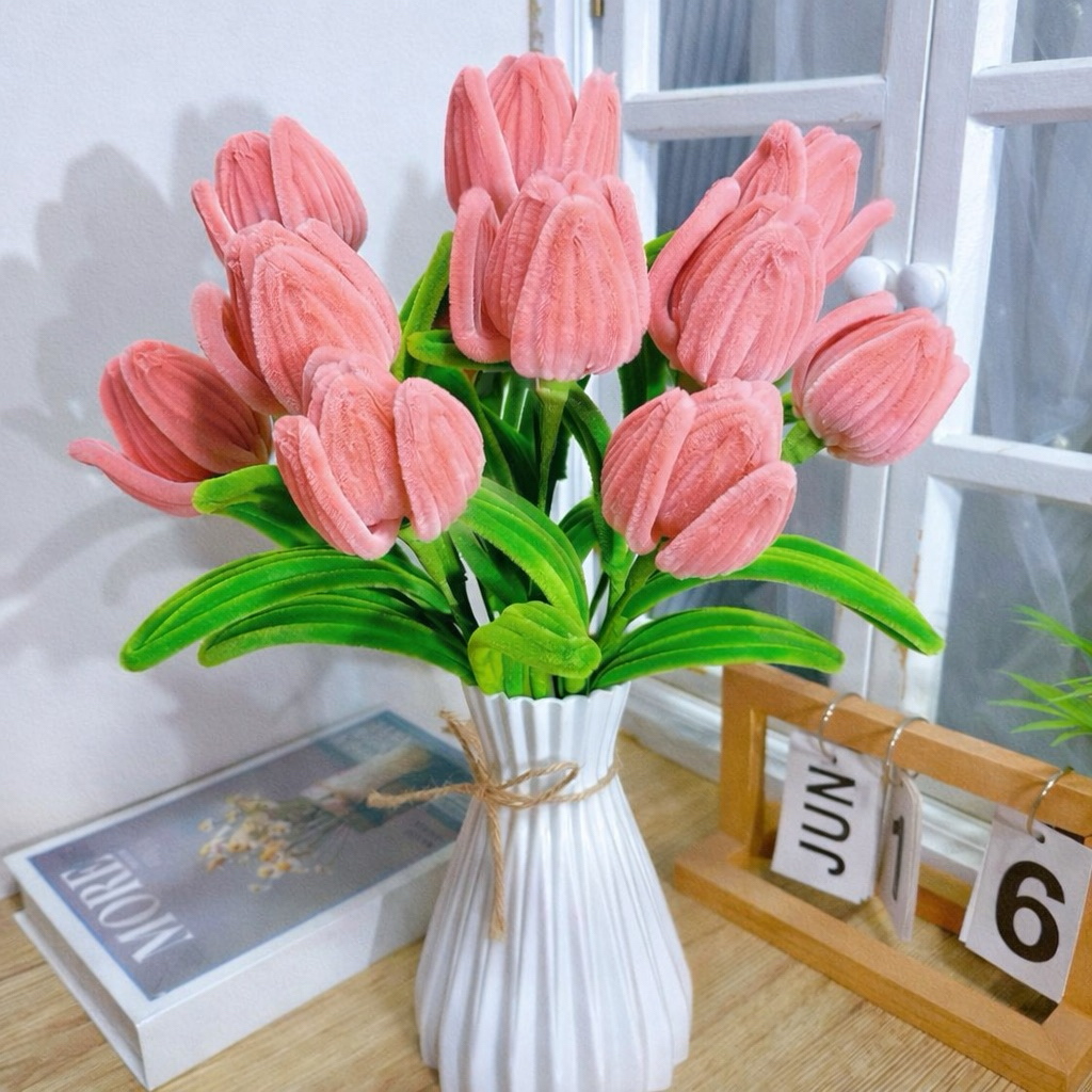 Set tự làm Hoa tulip 16 bông, làm hoa kẽm nhung, nhiều màu S0196