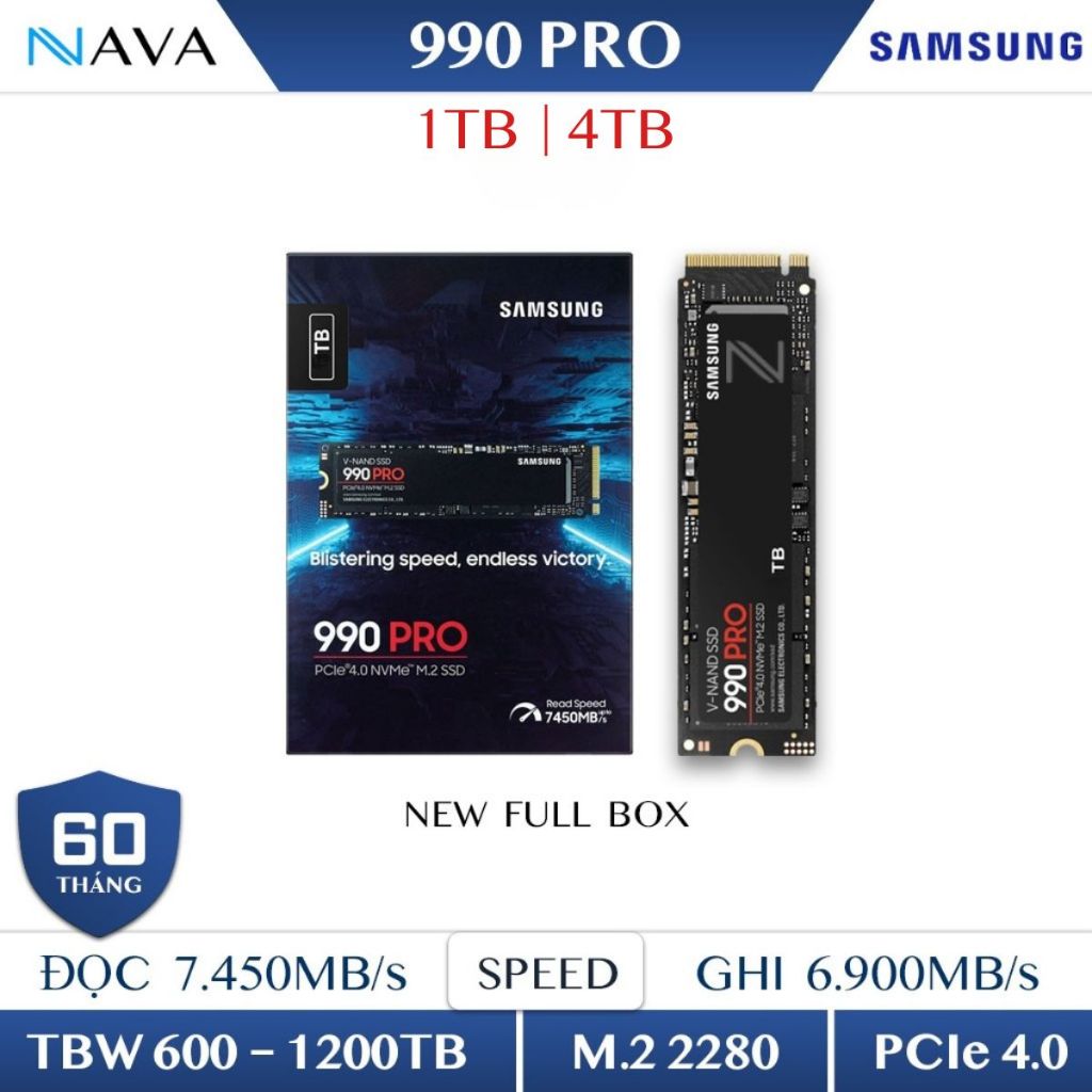 SSD Samsung 990 PRO NEW FULLBOX 1TB / 4TB NVMe Gen 4 PCIe Có Dram Tốc độ Cao, BH 5 năm
