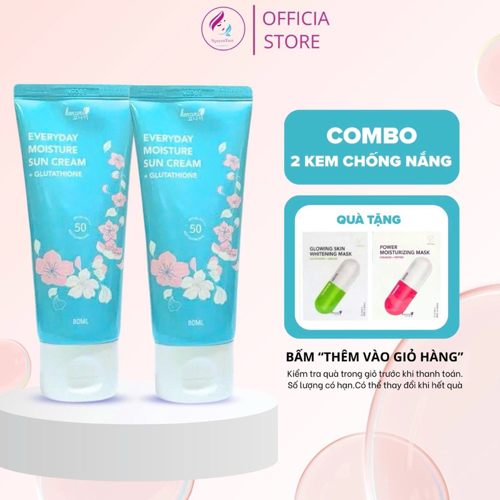 Combo 2 kem chống nắng konami everyday moóiture sun cream + glutathione 80ML